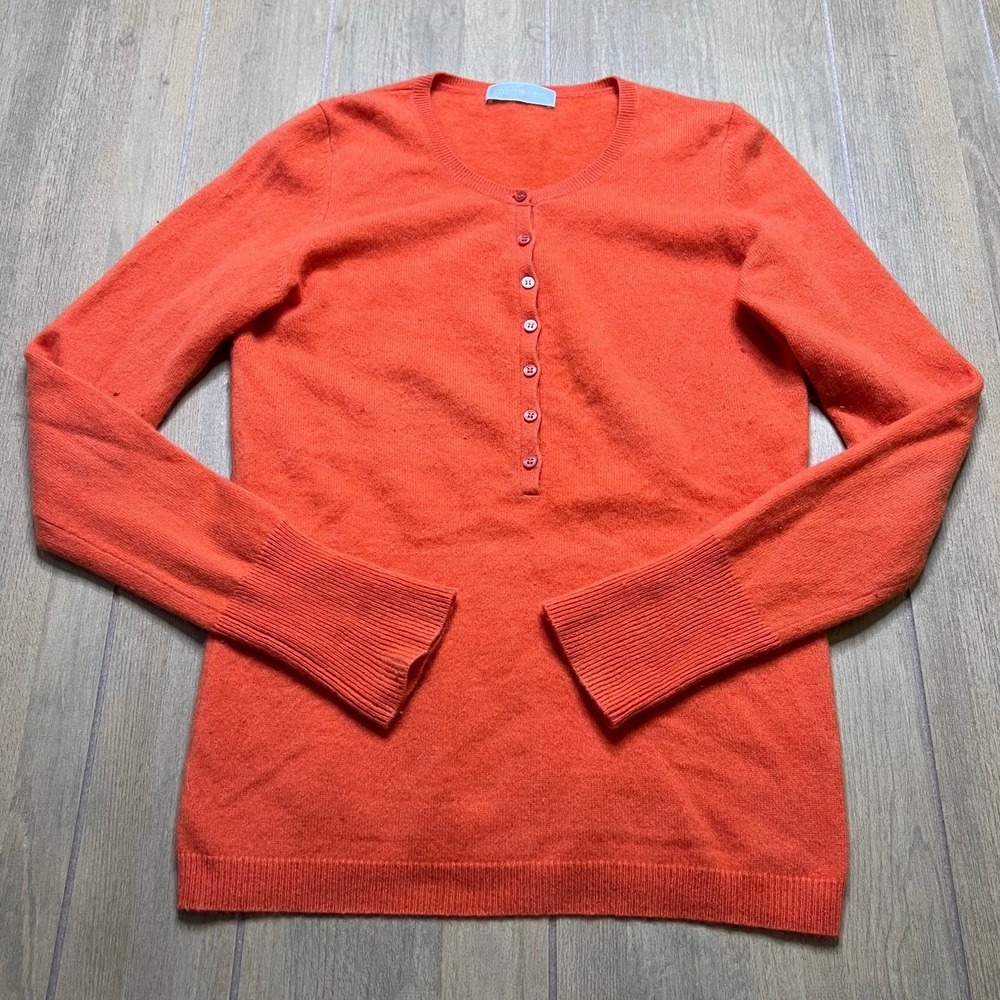 Uniqlo Sweater‎ Women Medium Orange Cashmere Henley Long Sleeve Knit Top